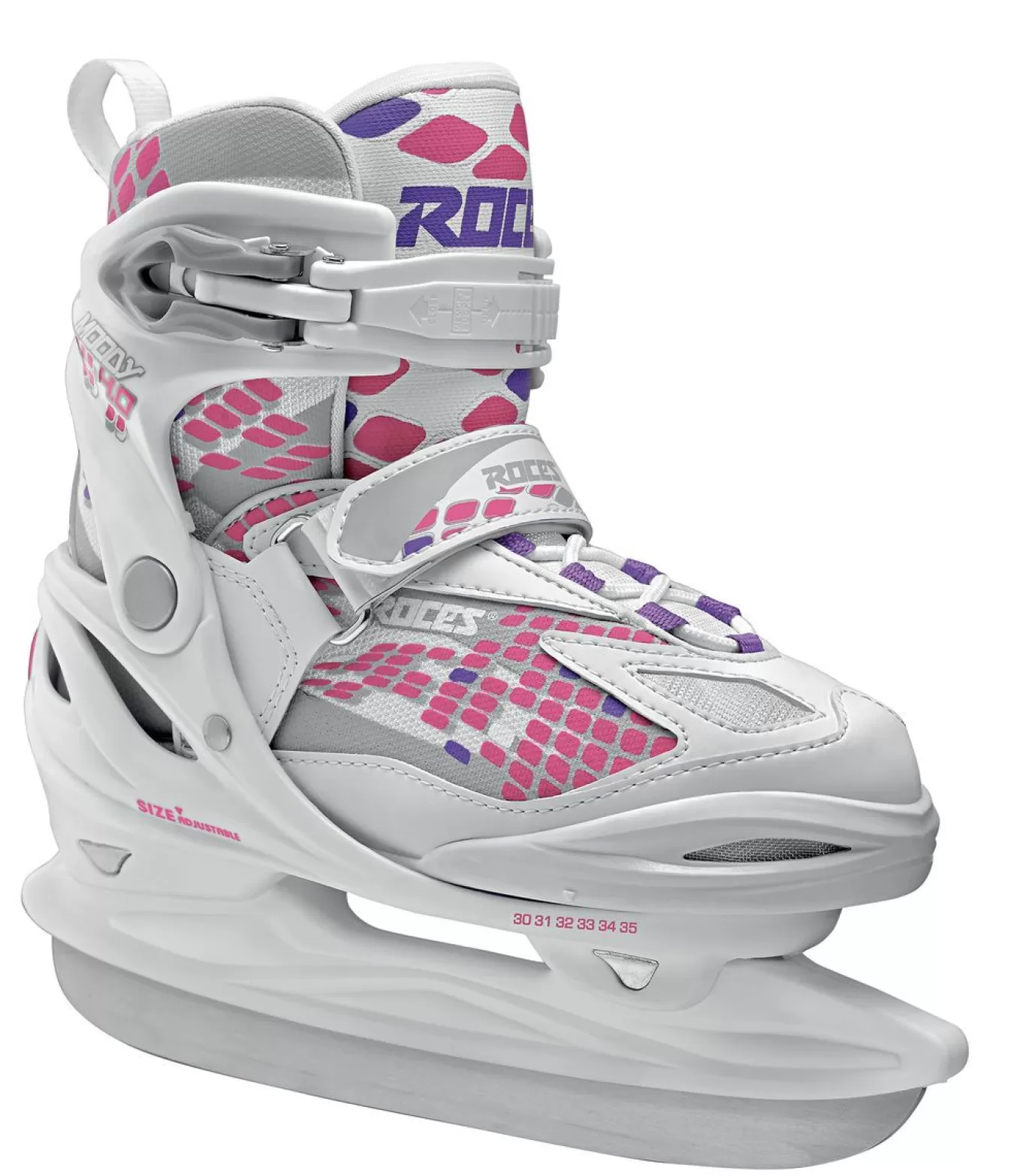 Hot Adjustable Ice Skate For Kids-Mod. Moody Ice Girl White-Pink Lightning Ice Skates